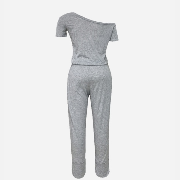 Light Grey Off Shoulder Jumpsuit Ankle Length - Picture 4 of 4